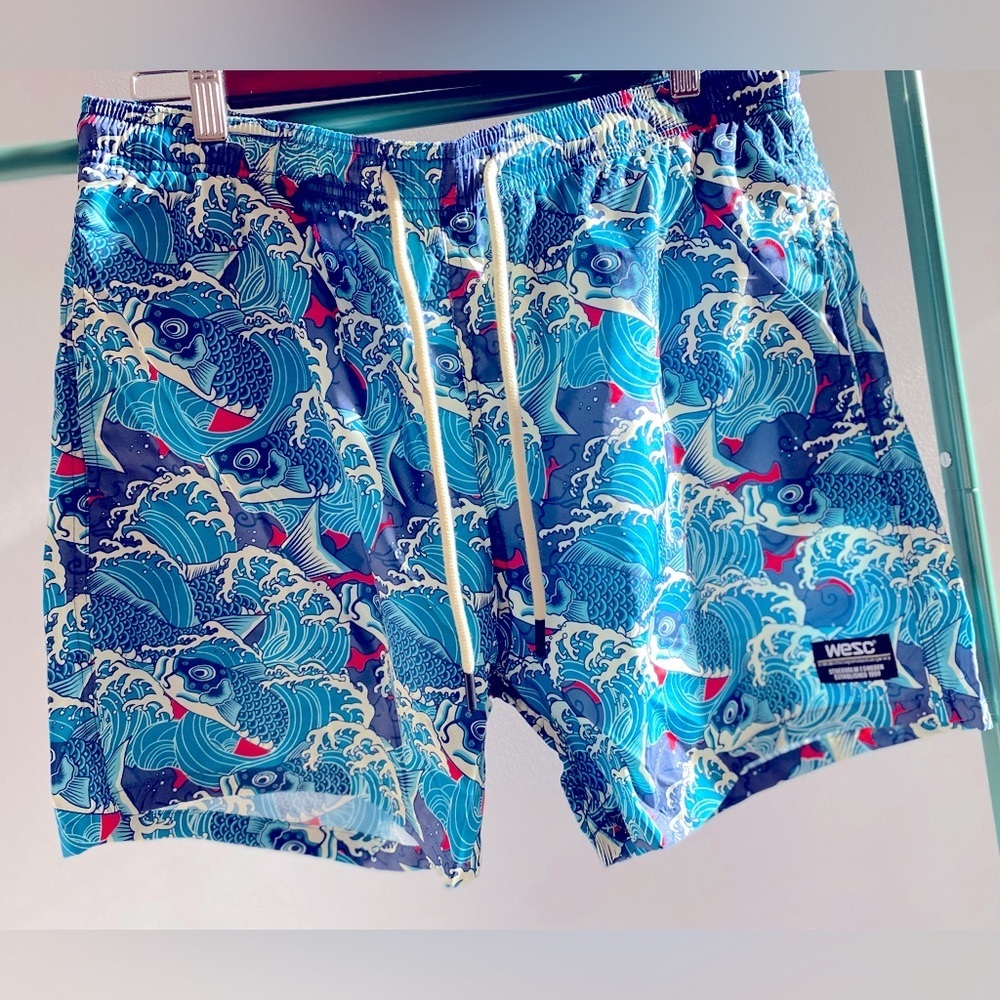 WESC Zack Swim Trunks ✨ Koi Fish + Waves Size Medium